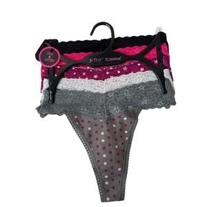Betsey Johnson 5-pack Assorted Colors Lace and Cotton Small Thong Panties NEW